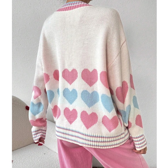 Heart Print Vday Valentine’s Oversized Button Down Cardigan - Picture 4 of 5